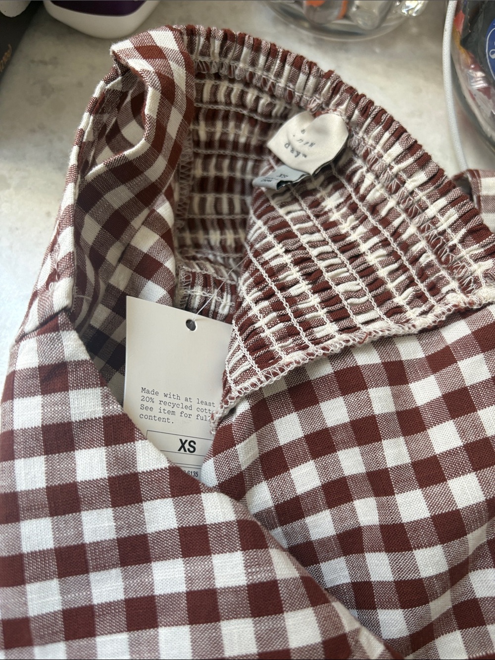 Brown and White Gingham Button up Top